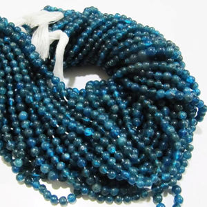 Apatita de neón genuina Natural, cuentas azules lisas redondas de 4-5mm, hebra larga de 13 pulgadas para la fabricación de joyas - Product Image 1