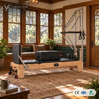 Reformer Pilates professionnel en bois de chêne massif durable 2 en 1 avec demi-tourne pour studio de Pilates
