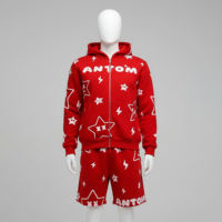 Conjunto de sudaderas con capucha y pantalones cortos con cremallera Logotipo personalizado Traje de sudor de dos piezas Todo sobre Puff Impresión Chándal Sudaderas con capucha y pantalones cortos Conjunto Hombres