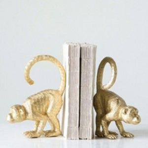 Porte-livres singe doré ludique, décoration unique de support d'étagère animal de la jungle. Disponible aux prix de gros. - Product Image 1