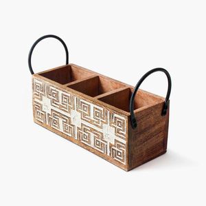 Gran oferta, organizador Caddy de madera, mango de Metal con divisores resistentes para cubiertos, restaurante, fiesta, cubiertos, organizador de mesa - Product Image 2
