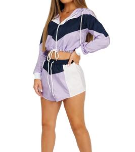 Ensemble short coupe-vent deux pièces de haute qualité pour femme avec fermeture éclair réfléchissante, cordon de serrage, polyester/coton, taille haute - Product Image 1