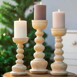 Rustic Whitewashed <b>Wooden</b> <b>Candle</b> <b>Holder</b> Set Farmhouse Style <b>Pillar</b> Stands for Cozy Home Decor and Elegant Rustic Accents Weeding - Product Image 4