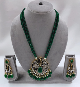 Long Motipearl Mala & Drop Pendentif Collier Ensemble À La Mode Ton Or Kundan perle Collier Boucles D'oreilles Ensemble Avec Femmes Filles - Product Image 1