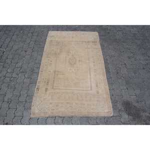 3.7x6.3 ft Vintage Turkish Rug, Accent Rug, <b>Brown</b> <b>Wool</b> Rug - Product Image 1