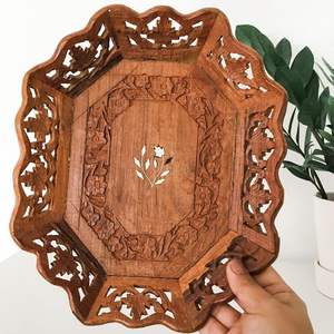 Bol rond et plateau en résine sculptée à la main de style Art déco vintage, fabriqué en Inde, élégant plateau de service pour la décoration de la maison, HF Industries - Product Image 1