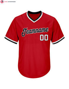 Maillot de baseball rouge V'Neck personnalisé par sublimation pour hommes avec votre logo et votre numéro - Product Image 4