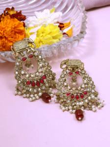 Juego de pendientes colgantes AD reversos, pendientes de diseñador para mujer, Pendientes chapados en Mehandi, pendientes de moda, pendientes indios tradicionales. - Product Image 3