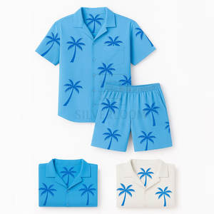 Ensemble chemise et short en coton et polyester pour hommes, vêtements de plage d'été, tenue 2 pièces | Logo personnalisé respirant disponible - Product Image 2