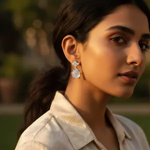 ต่างหูเงินแท้ 925 ประดับมูนสโตน รูปทรงหยดน้ำ ดีไซน์เจ้าหญิง ตัดเพชร วัสดุทอง 14K/18K เครื่องประดับแฟชั่น - Product Image 2