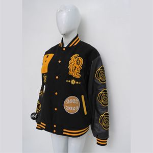 Wholesale High Quality Women's Varsity <b>Jacket</b> Knitted Letter Design Sheep Skin Sleeves Chenille Embroidery <b>Rhinestone</b> Breathable - Product Image 6