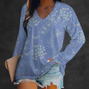เสื้อทูนิคทรงวี คอวี แขนยาว พิมพ์ลายโบโฮ ผ้าบางเบา ระบายอากาศดี สไตล์หวาน แต่งลูกไม้ ย้อมสีธรรมชาติ - Product Image 2