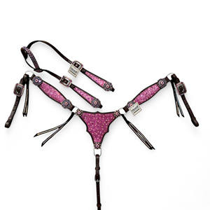 Factory Export Western Horse Totalmente diamantes de imitación y Conchos Decorado Headstall y Roping Breast Collar Combo Fabricante personalizado - Product Image 1