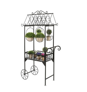 Soporte de maceta de metal forjado a mano tradicional con plataformas en capas y aspecto rústico para el encanto del campo - Product Image 4