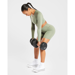 Prix usine vert Olive femmes agrafe manches longues haut court 4 voies Stretch doux et léger entraînement haut court t-shirts pour les femmes - Product Image 2