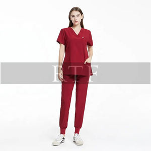 Personalizado Unisex Hospital Scrubs cuello en V uniformes de enfermera cintura elástica media manga Jogger pantalones otoño más tamaño personal médico - Product Image 6