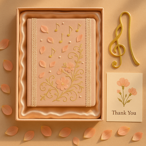 Labon tăng màu hồng thêu máy tính xách tay A5 âm nhạc chủ đề vải Tạp Chí với ren cạnh ngọc trai và vàng chi tiết cho món quà lãng mạn - Product Image 2