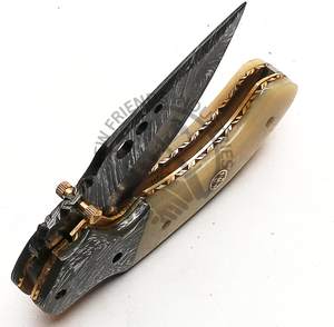 Couteau pliant en acier damas de qualité supérieure avec poignée en os de chameau couteau de poche de Camping pour couteau de chasse de survie en plein air - Product Image 4