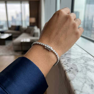 Classic Round Cut Diamond Tennis <b>Bracelet</b> Lustrous 18K White Gold Four Prong Setting with <b>Box</b> Clasp Unisex Versatile Design - Product Image 5