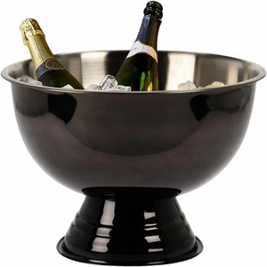 Black Lacquered Stainless Steel <b>Punch</b> <b>Bowl</b> Champagne Wine Cooler Chiller for Bar Party Hotel | Wholesale Bulk Exporter - Product Image 1