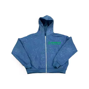 Sweat-shirts à capuche unisexes personnalisés pas chers avec fermeture éclair et strass pour hoodie zippé épais de longueur standard 100% coton - Product Image 2