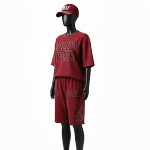 Ensemble de chemise et short en jersey de coton premium pour femmes, GSM doux et respirant, couleur bordeaux, logo par transfert thermique, 100% coton, t-shirt et short - Product Image 4