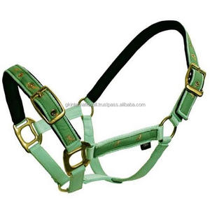 Correas de nailon de doble espesor, accesorio acolchado de nailon de alta calidad con cuello halter en color verde, con hardware fuerte Chapado en latón - Product Image 4