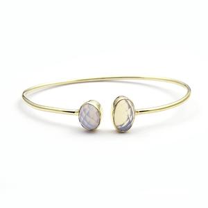 Bracelet en calcédoine bleu ciel bijoux plaqué or bracelet de forme ovale deux pierres précieuses ovales bleues bracelet réglable bijoux cadeau - Product Image 5