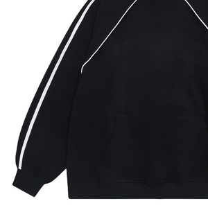 Trending Men's Unisex <b>Black</b> Hoodie with White Stripe Detailing and Front Pocket Casual Streetwear Pullover 100% Cotton Fleece - Product Image 3