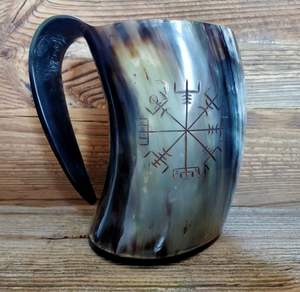 Mug en corne de buffle gravé à la mode au prix le plus bas, couleur naturelle, mug à boire en corne avec poignée - Product Image 6