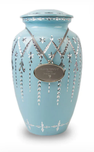 Elegante urna de cremación blanca con diseño floral plateado, recuerdo conmemorativo decorativo y funcional para cenizas humanas - Product Image 2