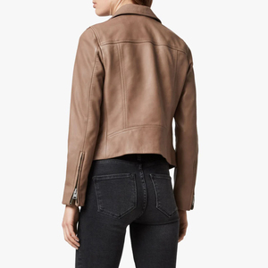<b>Women</b> <b>Winter</b> Leather <b>Jackets</b> Stand Collar Full Sleeve Zipper Closure Solid Color <b>Women's</b> Brown Genuine Leather <b>Jacket</b> - Product Image 2