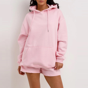 Conjunto de Sudadera con Capucha y Pantalones Cortos para Mujer, 100% Algodón, Ropa Casual de Invierno, Transpirable, con Impresión de Logotipo Personalizado - Product Image 4