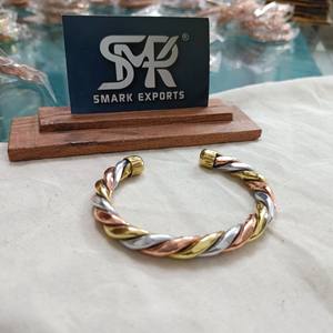 Tri Tone Twisted Copper <b>Bangle</b> Adjustable Open Cuff Handmade Polished Finish Traditional Lightweight Solid Craft for Men Women - Product Image 1