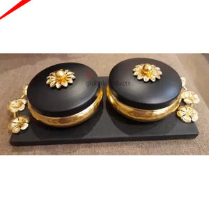 3 pièces bols de service ronds en métal et en bois de haute qualité avec couvercle et plateau rond bol de service pour la décoration de restaurant d'hôtel - Product Image 5