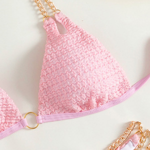2024 nouveau licou métal anneau sangle chaîne trois points Type Crochet femmes matures Bikinis ensemble - Product Image 3