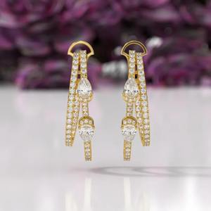 Pendientes de Plata con Moissanita en Forma de Gota, Diseño de Doble Línea con Forma de Pera, Pendientes de Lujo Brillantes para Mujer - Product Image 1