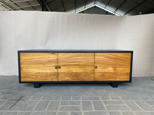 Mueble de TV de madera de teca negra al por mayor con puertas naturales de 1 capa, mueble de soporte de TV de lujo, muebles de sala de estar para uso doméstico - Product Image 4