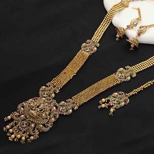 Antique Matte Brass Orthodox Long Necklaces <b>Indian</b> Bridal Fashion Jewelry Exporter for Festivals and Weddings - Product Image 1