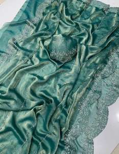 Diseñador de moda gasa pura Verde Negro sari con blusa elegante pesada más vendida fiesta boda Festival desgaste para mujeres - Product Image 5