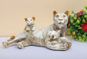 <b>Resin</b> Lioness with Cubs Sculpture-Sitting Lioness and Cubs Elegant <b>Gift</b> & Attractive Showpiece for Back to School & New Year - Product Image 4