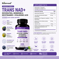 Complément alimentaire pour la peau Rainwood, vitamine, Trans NAD+, Resvératrol, acide hyaluronique, myrtille 500 mg, capsules antioxydantes