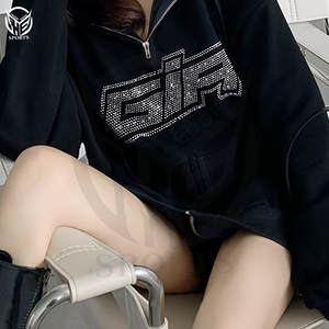 Sweat à capuche zippé de qualité supérieure meilleur fabricant 100% coton Sweat à capuche strass de haute qualité pour les femmes. - Product Image 3