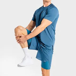 Conjunto de camiseta y pantalón corto para hombre, material elástico de poliéster, a prueba de sudor, Conjunto de camiseta y pantalón corto, chándal - Product Image 2