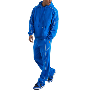 Logo personnalisé délavé à l'acide imprimé hiver décontracté solide bleu royal survêtement coupe régulière blanc style passepoil survêtement avec strass - Product Image 1