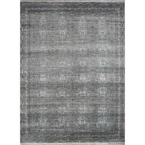 Tapis en laine afghane noué à la main gris et noir Viscaya, motif médaillon, 9x12, tapis de salon pour adolescents, pour la décoration de la maison - Product Image 1