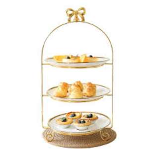 Ornate heavy-duty metal <b>3</b> tier pastry tray with handcrafted engravings, ensuring a premium and artistic appeal - Product Image 2