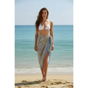 Pareo de Playa de Algodón Amarillo Claro con Estampado Floral Bagru - Product Image 1