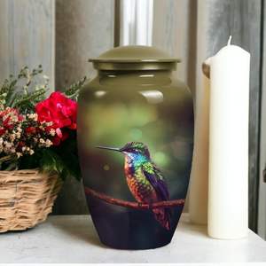 Urna de metal de tamaño personalizado de colibrí para cenizas de adultos, urna funeraria grande para papá, hombre o mujer para entierro o servicio conmemorativo - Product Image 4
