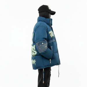 Chaqueta Acolchada de Invierno para Mujer, Tela de Poliéster de Alta Densidad, Panel de Mezclilla en Tono Azul, Logotipo Personalizado con Apliques, Chaqueta Acolchada para Mujer - Product Image 3